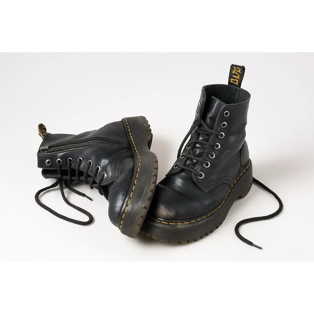 Dr. Martens Size 9 Jadon Leather Platform Combat Boots Black Leather - Picture 1 of 9